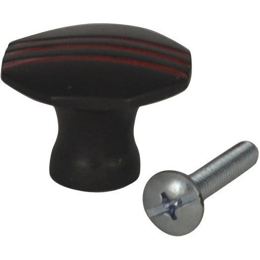 1 Inch Triple Red Striped Octagon Solid Brass Cabinet and Furniture Knob