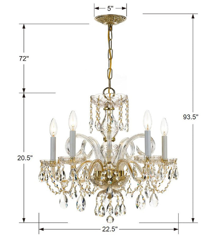Crystorama Crystorama Traditional Crystal 5 Light Hand Cut Crystal Polished Brass Chandelier