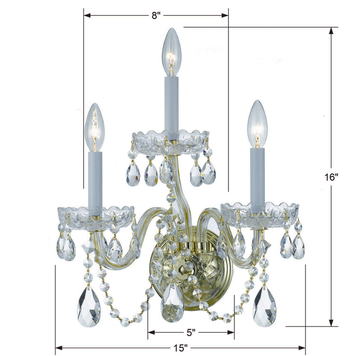 Crystorama Crystorama Traditional Crystal 3 Light Swarovski Strass Crystal Polished Brass Sconce