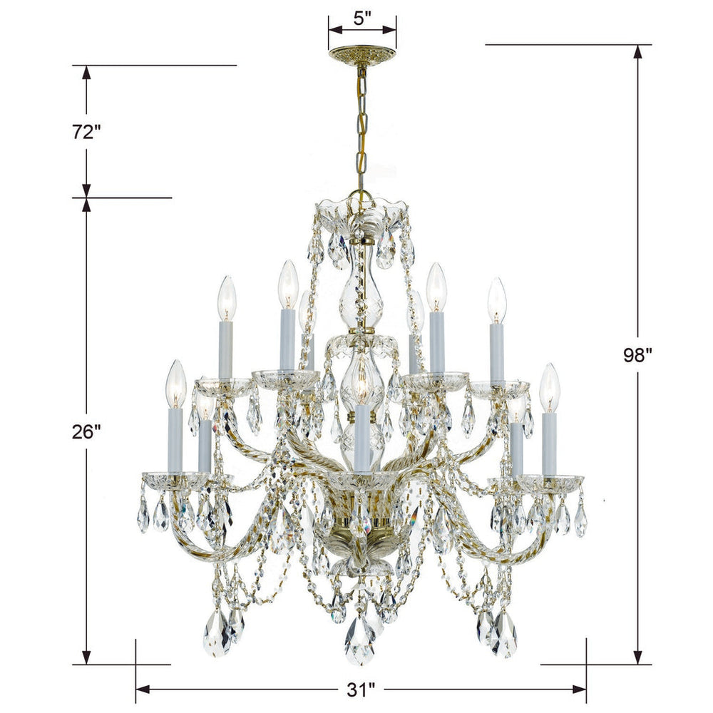 Crystorama Crystorama Traditional Crystal 12 Light Hand Cut Crystal Polished Brass Chandelier