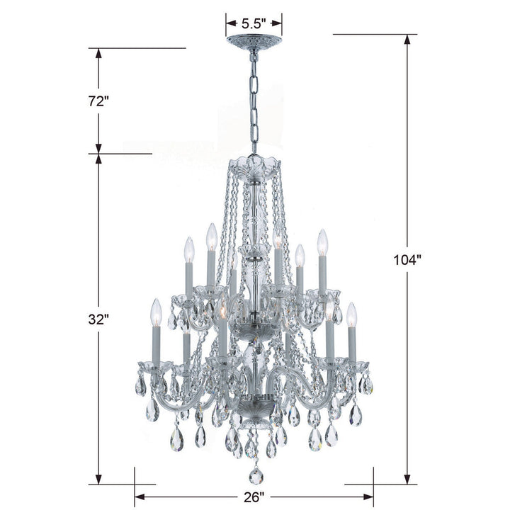 Crystorama Crystorama Traditional Crystal 12 Light Swarovski Strass Crystal Polished Chrome Chandelier