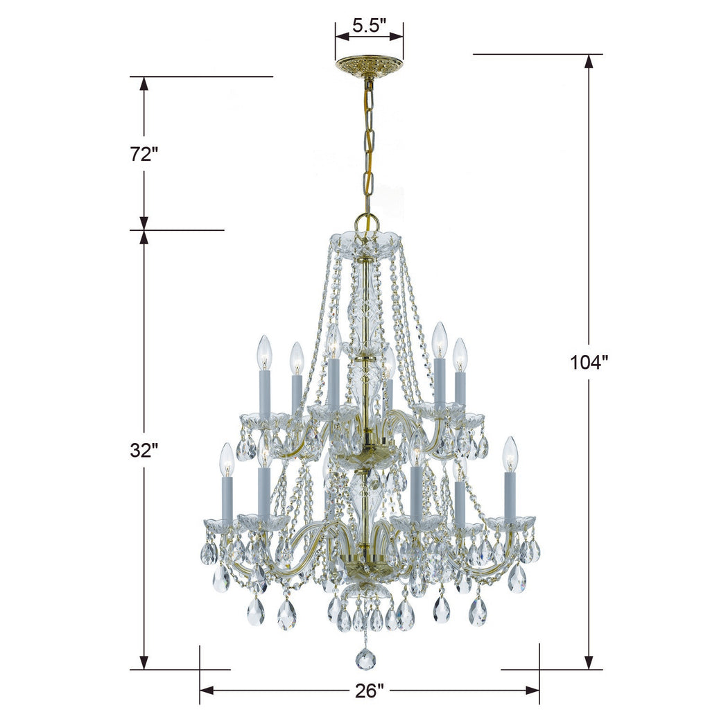 Crystorama Crystorama Traditional Crystal 12 Light Hand Cut Crystal Polished Brass Chandelier