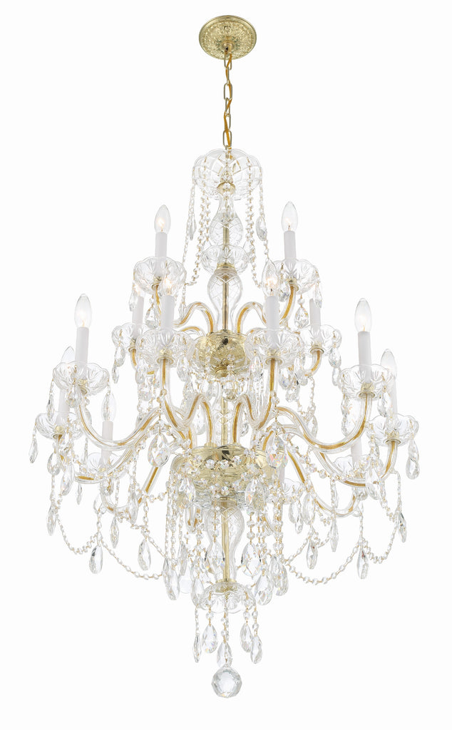Traditional Crystal 15 Light Hand Cut Crystal Polished Brass Chandelier Crystorama