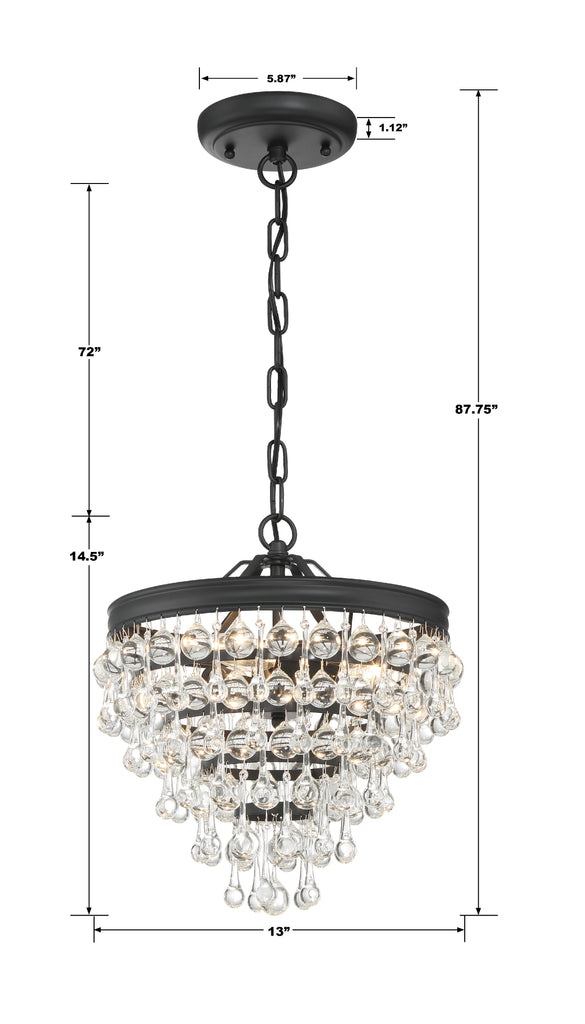 Crystorama Crystorama Calypso 3 Light Matte Black Mini Chandelier