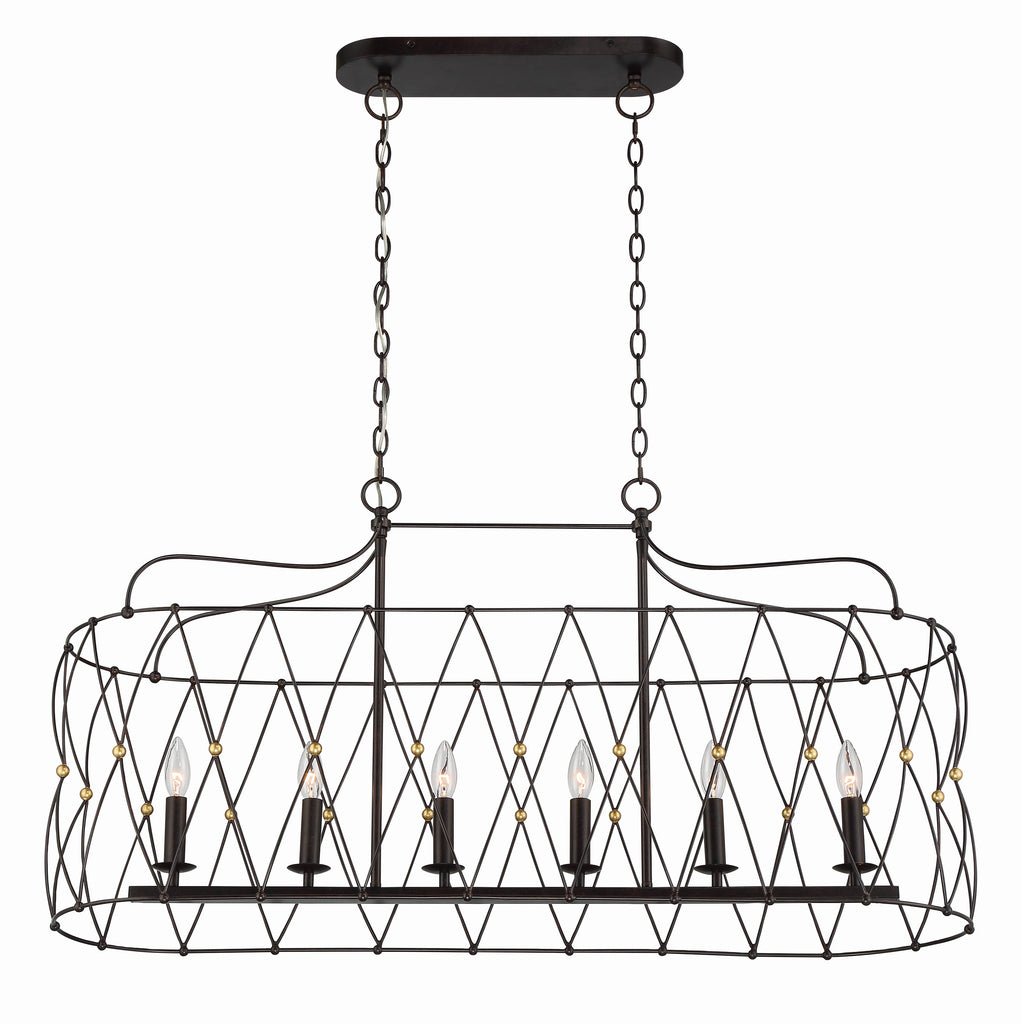 Crystorama Crystorama Zucca 6 Light English Bronze + Antique Gold Linear Chandelier