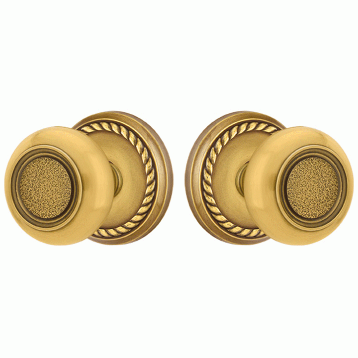 Solid Brass Belmont Door Knob Set With Rope Rosette (Several Finish Options) EMTEK