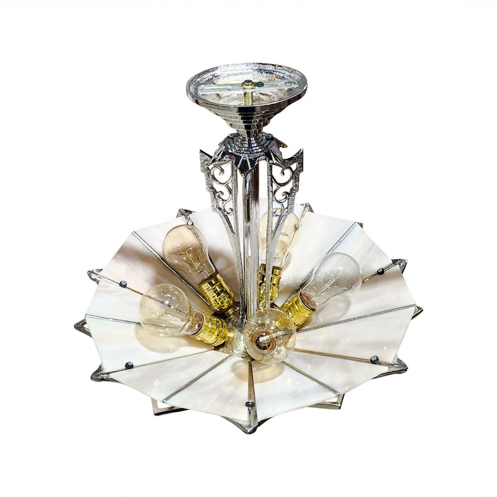 17 Inch Classic Art Deco Close Ceiling Light with Pink Champagne Glass (Polished Chrome Finish) COPPER MOUNTAIN HARDWARE