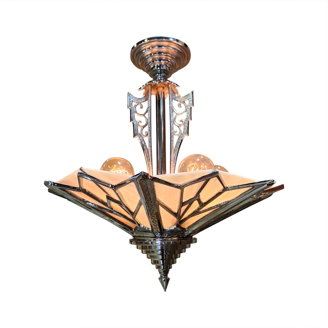 17 Inch Classic Art Deco Close Ceiling Light with Pink Champagne Glass (Polished Chrome Finish) COPPER MOUNTAIN HARDWARE