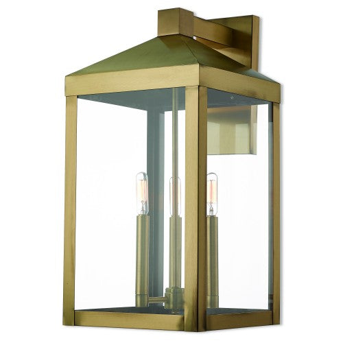 3 Light Antique Brass Outdoor Wall Lantern Livex