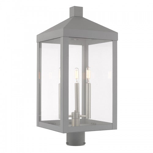 3 Light Nordic Gray Outdoor Post Top Lantern Livex
