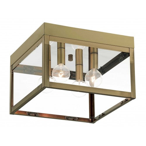 4 Light Antique Brass Outdoor Ceiling Mount Livex