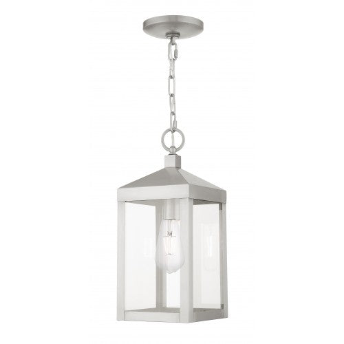 1 Light Brushed Nickel Outdoor Pendant Lantern Livex