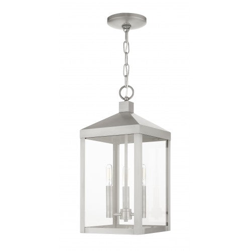 3 Light Brushed Nickel Outdoor Pendant Lantern Livex