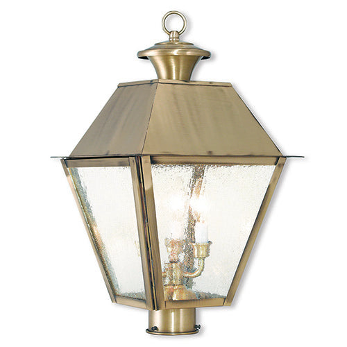 3 Light Antique Brass Post Top Lantern Livex