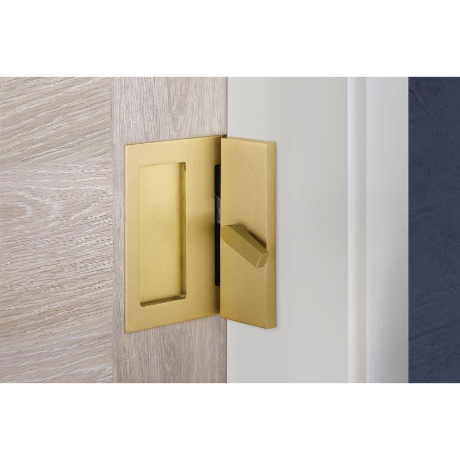Modern Rectangular Privacy Barn Door Lock and Flush Pull with Integrated Strike (Several Finishes Available) EMTEK