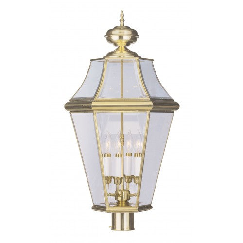 4 Light Polished Brass Outdoor Post Top Lantern Livex