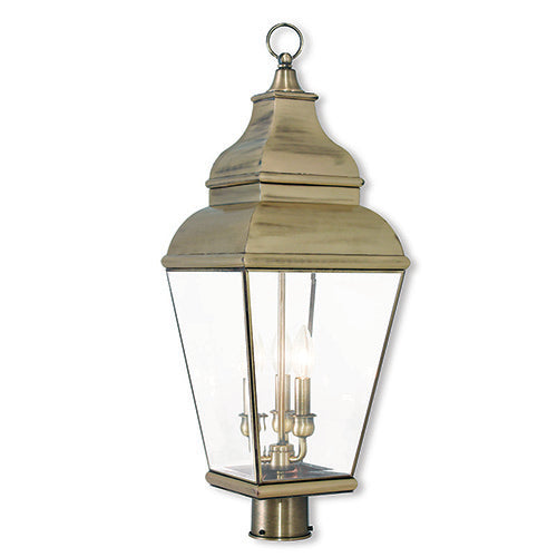 3 Light Antique Brass Post Top Lantern Livex