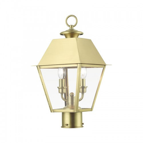 2 Light Natural Brass Outdoor Medium Post Top Lantern Livex