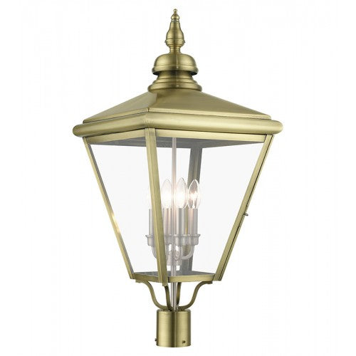 4 Light Antique Brass Outdoor Extra Large Post Top Lantern with Brushed Nickel Finish Cluster Livex