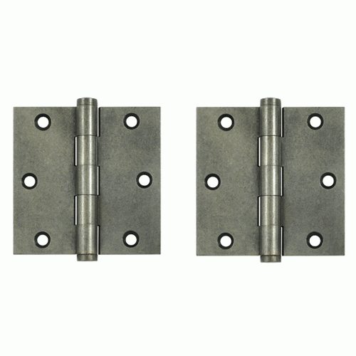 3 1/2 Inch X 3 1/2 Inch Solid Brass Hinge Interchangeable Finials (Square Corner, White Bronze Dark Finish) DELTANA