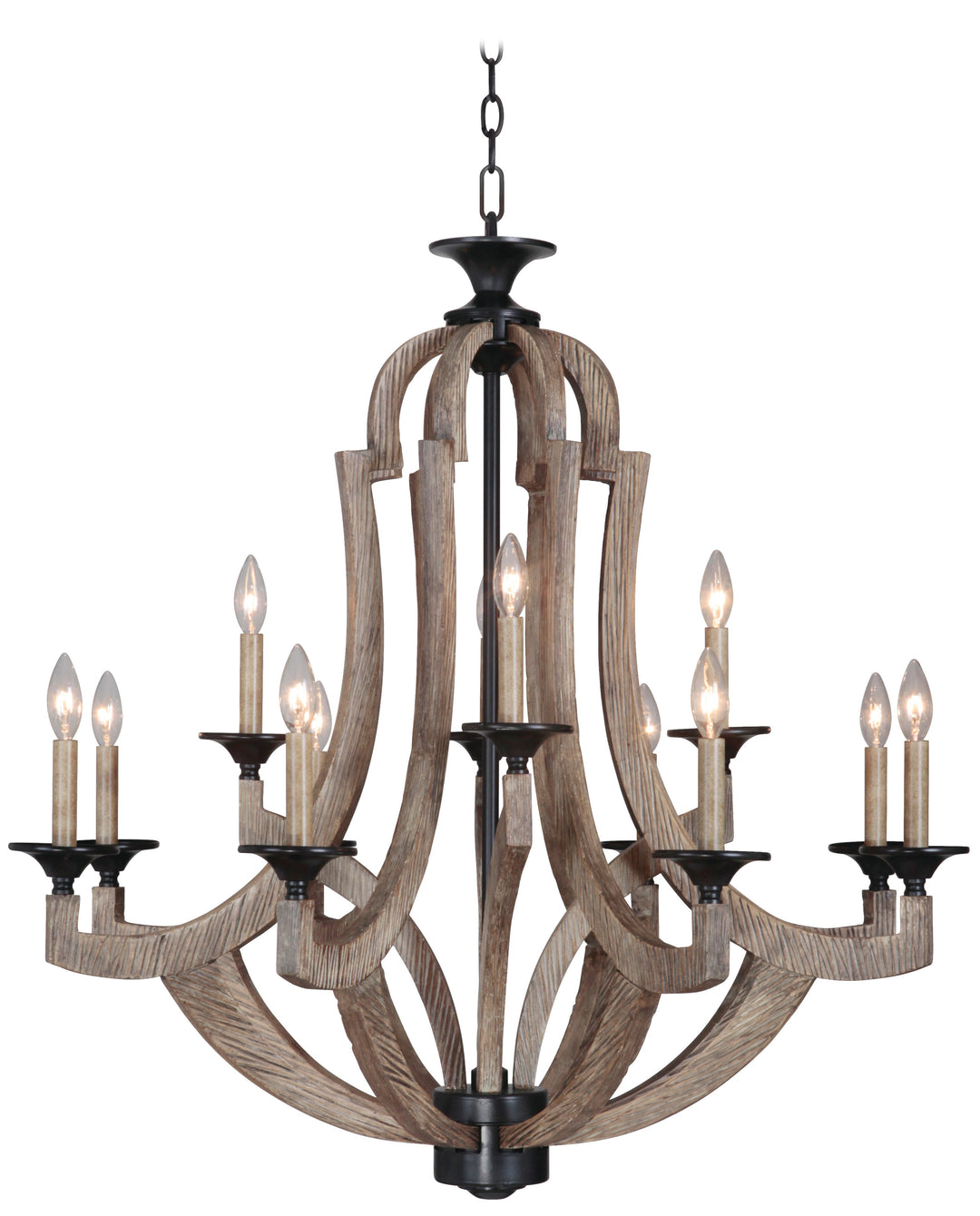 ##Antique Hardware## Winton 12 Light Chandelier in Weathered Pine/Bronze