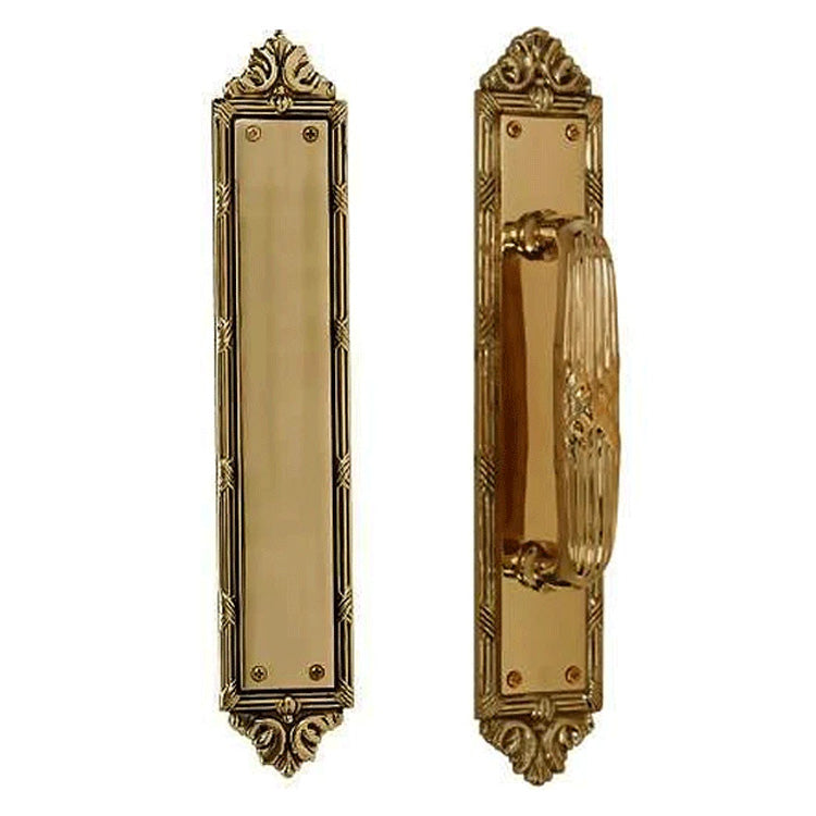 13 3/4 Inch Solid Brass Ribbon & Reed Door Pull and Push Plate COPPER MOUNTAIN HARDWARE