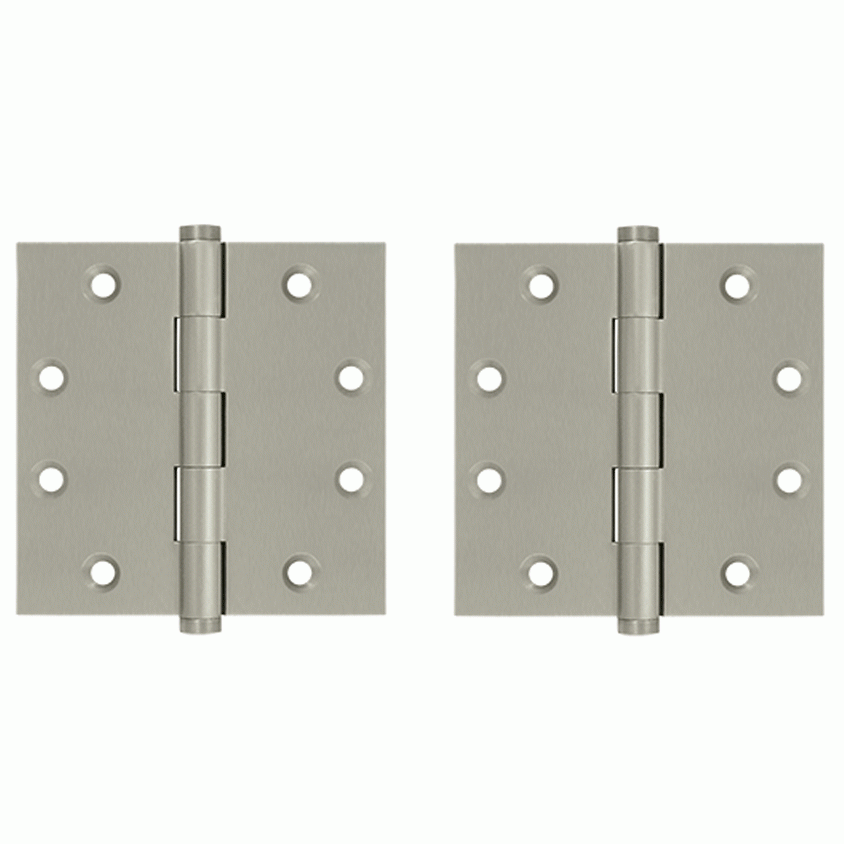 4 1/2 Inch X 4 1/2 Inch Solid Brass Square Hinge Interchangeable Finials (Brushed Nickel Finish) DELTANA