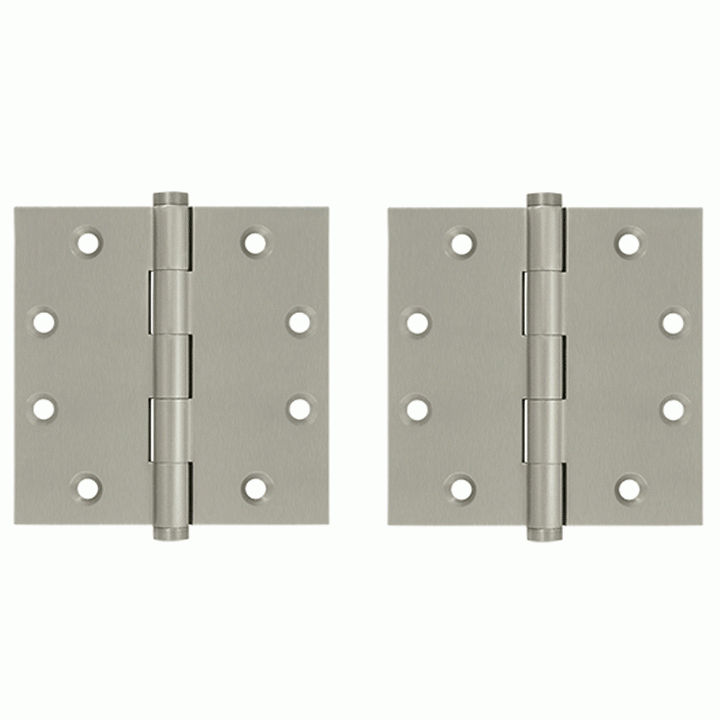 4 1/2 Inch X 4 1/2 Inch Solid Brass Square Hinge Interchangeable Finials (Brushed Nickel Finish) DELTANA