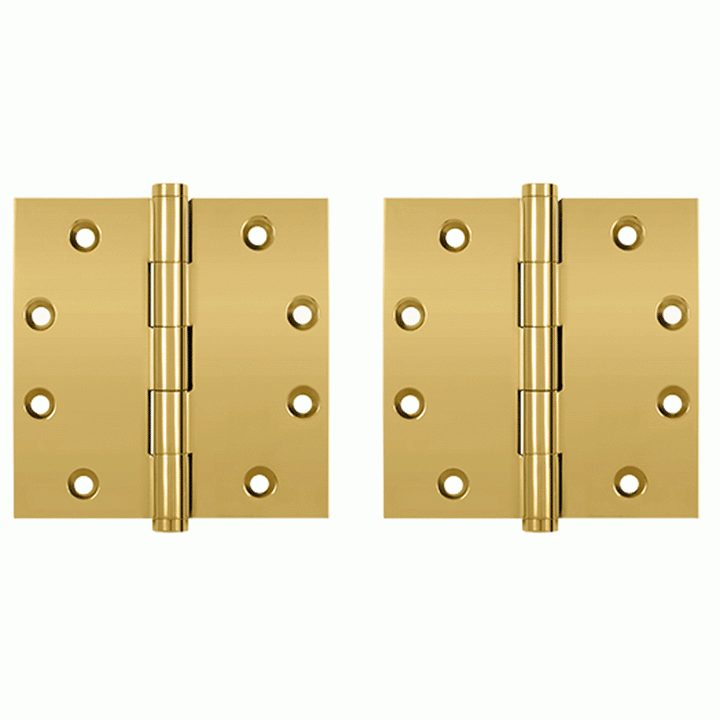 4 1/2 Inch X 4 1/2 Inch Solid Brass Square Hinge Interchangeable Finials (PVD Polished Brass Finish) DELTANA