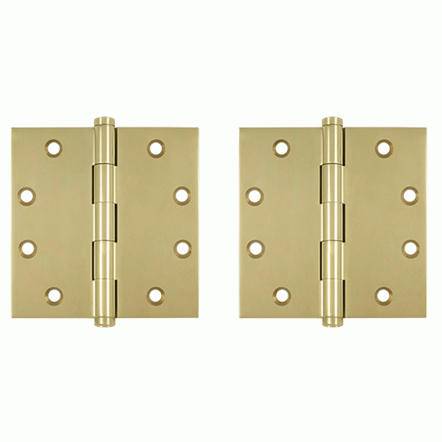 4 1/2 Inch X 4 1/2 Inch Solid Brass Square Hinge Interchangeable Finials (Unlacquered Brass Finish) DELTANA