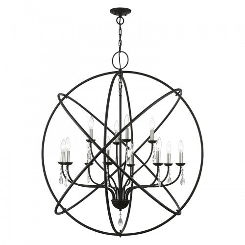 12 Light Black with Brushed Nickel Finish Candles Grande Foyer Chandelier Livex