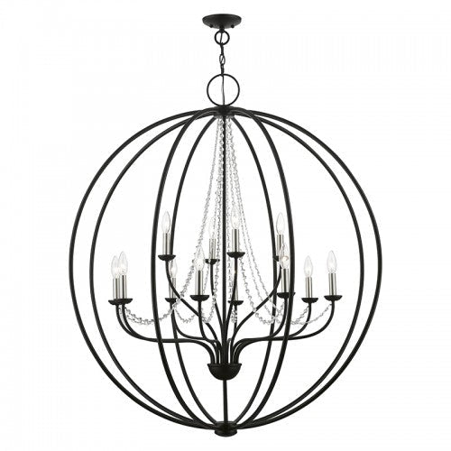 12 Light Black with Brushed Nickel Finish Candles Grande Foyer Chandelier Livex
