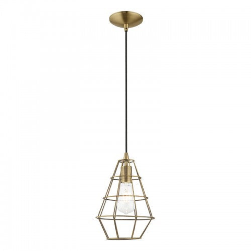 1 Light Antique Brass Single Pendant Pendant Livex
