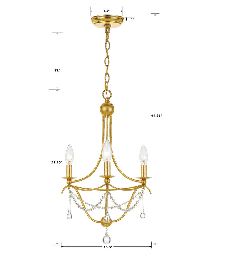 Crystorama Crystorama Metro 3 Light Antique Gold Mini Chandelier