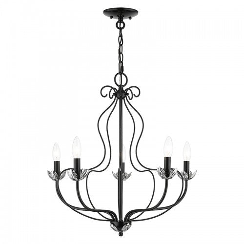 5 Light Shiny Black Chandelier Livex