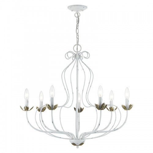 7 Light Antique White Chandelier Livex