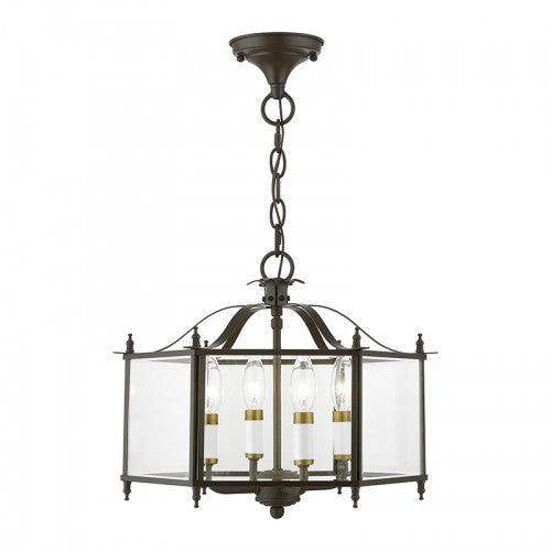 4 Light English Bronze with Antique Brass Accents Convertible Pendant / Semi-Flush Pendant Livex