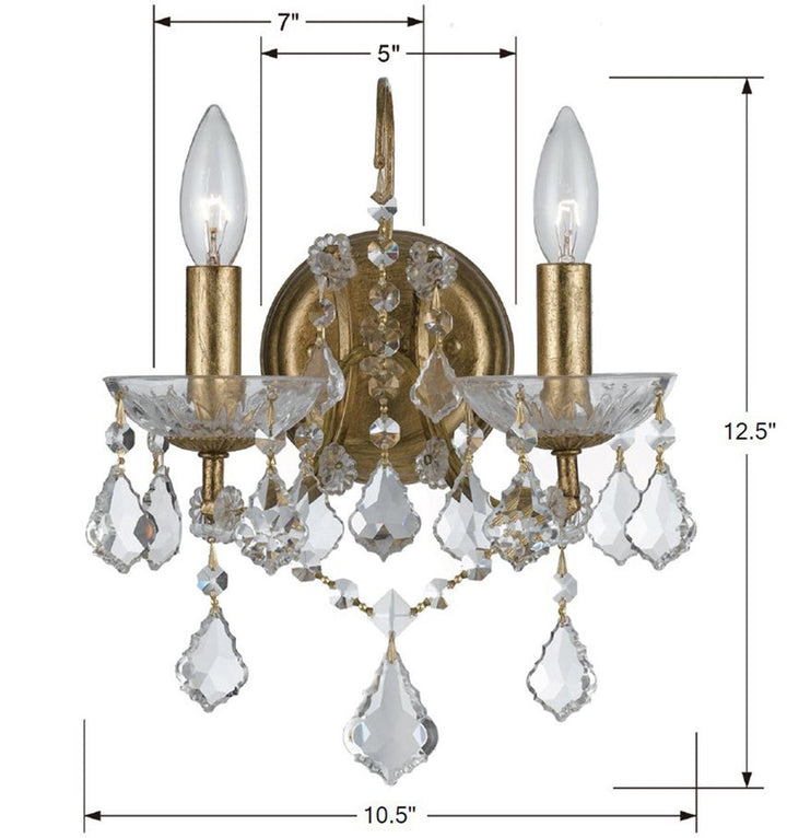 Crystorama Crystorama Filmore 2 Light Hand Cut Crystal Antique Gold Sconce