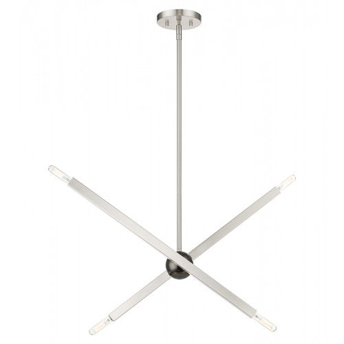 4 Light Brushed Nickel Linear Chandelier with Black Chrome Finish Accent Livex