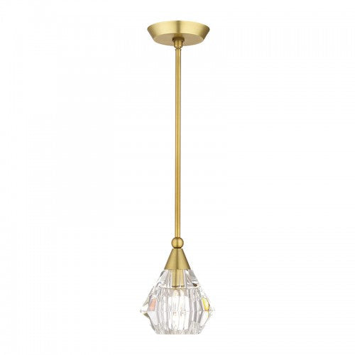 1 Light Natural Brass Crystal Single Pendant Pendant Livex