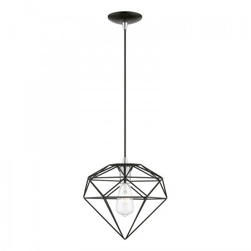 1 Light Shiny Black with Polished Chrome Accents Pendant Pendant Livex
