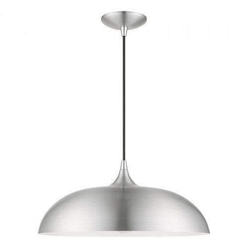 1 Light Brushed Aluminum with Polished Chrome Accents Pendant Pendant Livex