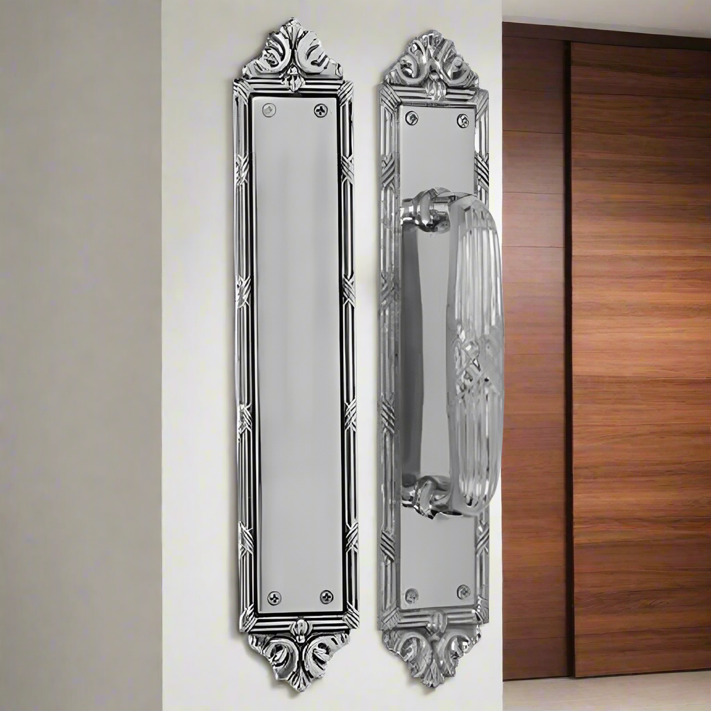 13 3/4 Inch Solid Brass Ribbon & Reed Door Pull and Push Plate COPPER MOUNTAIN HARDWARE