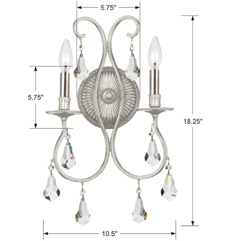 Ashton 2 Light Swarovski Strass Crystal Olde Silver Sconce Crystorama