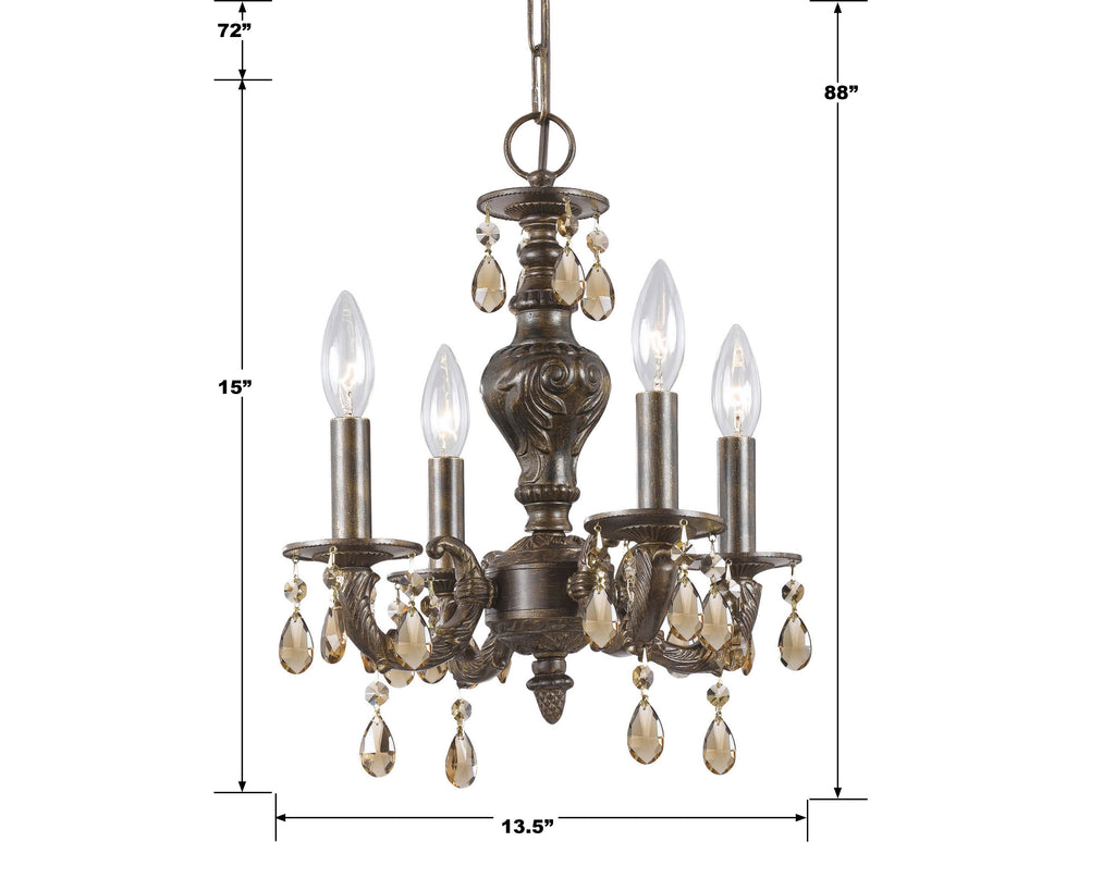 Crystorama Crystorama Paris Market 4 Light Golden Teak Swarovski Strass Crystal Venetian Bronze Mini Chandelier