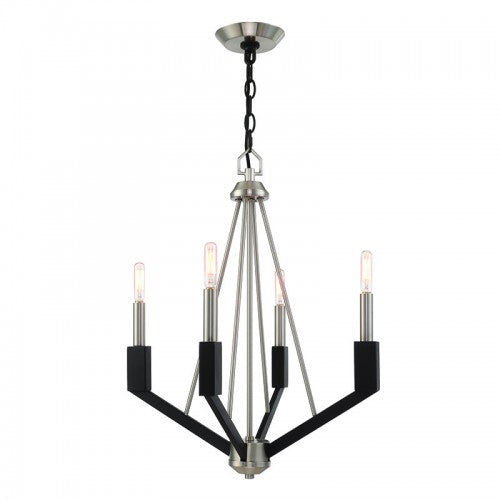 4 Light Brushed Nickel & Black Chandelier Livex