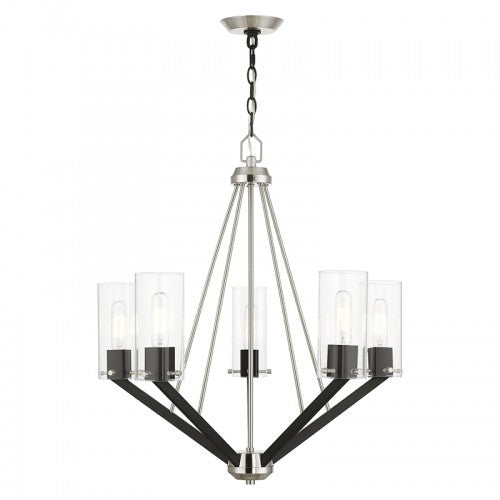 5 Light Brushed Nickel & Black Chandelier Livex