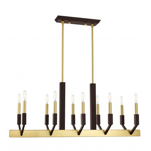 10 Light Satin Brass & Bronze Linear Chandelier Livex