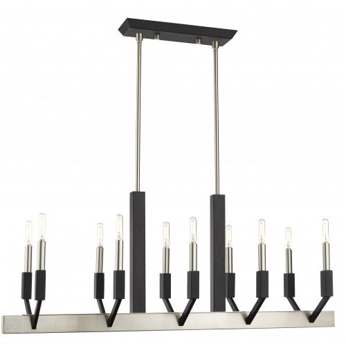 10 Light Brushed Nickel & Black Linear Chandelier Livex