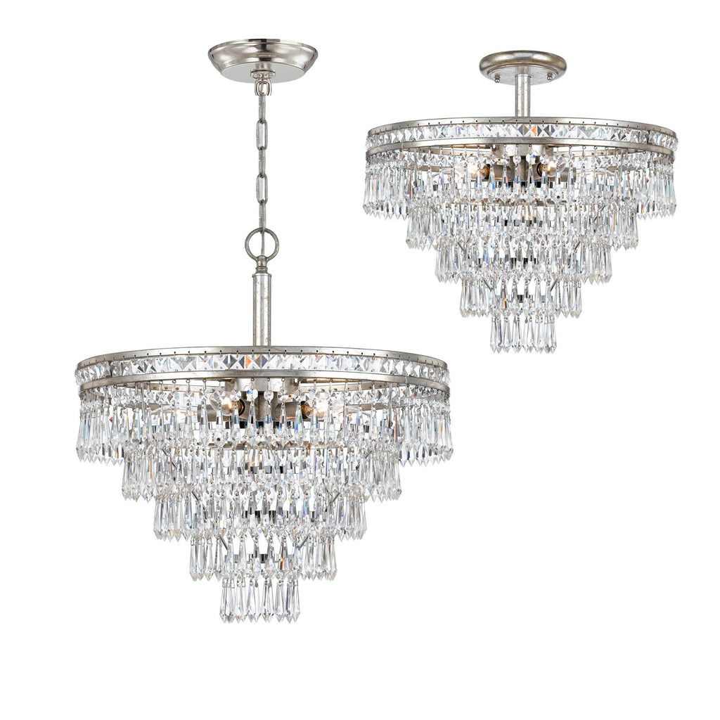 Crystorama Crystorama Mercer 7 Light Hand Cut Crystal Olde Silver Convertible Chandelier